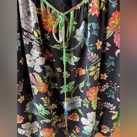 Johnny Was Black Green Orange Floral Print Peasant Top Seed Bead Tassels Size M - Picture 3 of 7